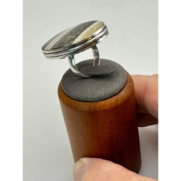 Calcite Stone Estate Ring .925 Stone Sz 6 - 12.54Grams - Beautiful Piece 1.5" - Picture 4 of 4